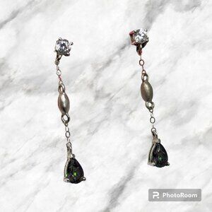 925 Silver Dainty Dangle Drop Earring Blue Irridescent